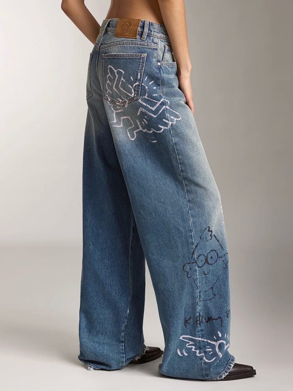 MISS SIXTY X KEITH HARING CAPSULE COLLECTION DISTRESSED Graphic WIDE-LEG JEANS